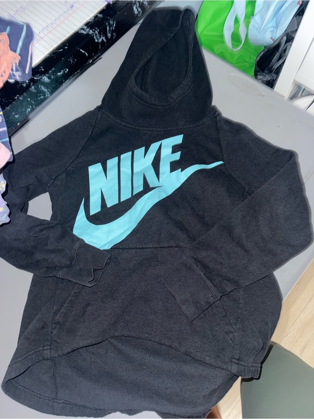 Nike Black Hoodie with Aqua Logo